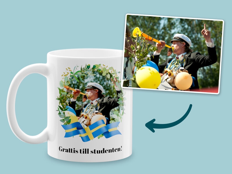 Personligt krus med billede - Krans & Flag Personligt krus med billede - Krans & Flag