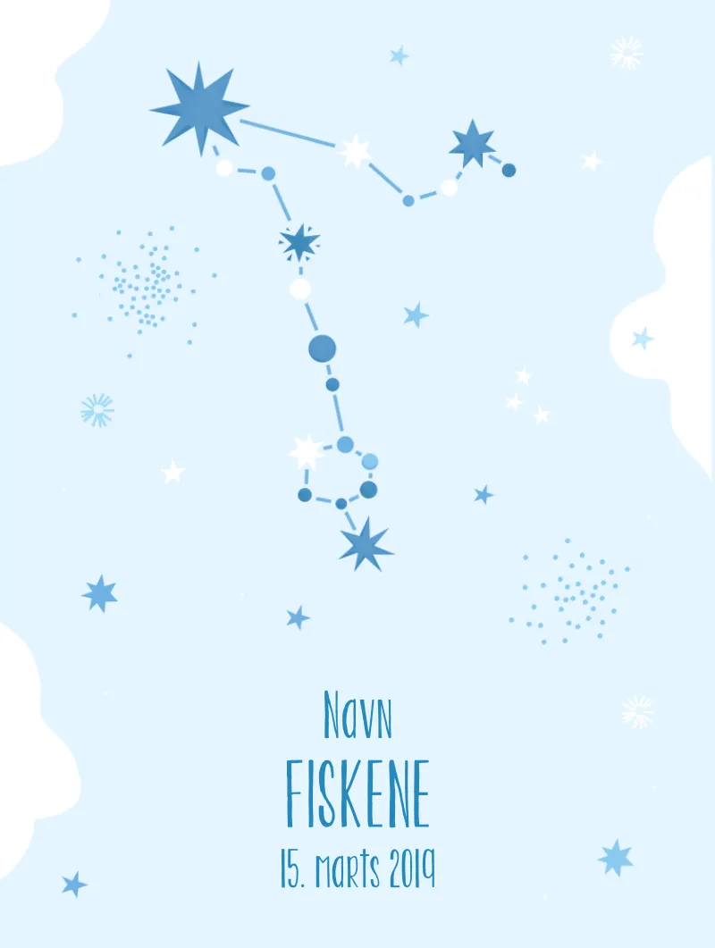 Plakat med stjernebillede - Fiskene | Min Bedste Bog Plakat med stjernebillede - Fiskene | Min Bedste Bog