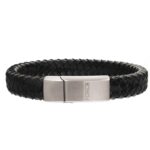 Scrouples Læder armbånd flet sort 19 cm